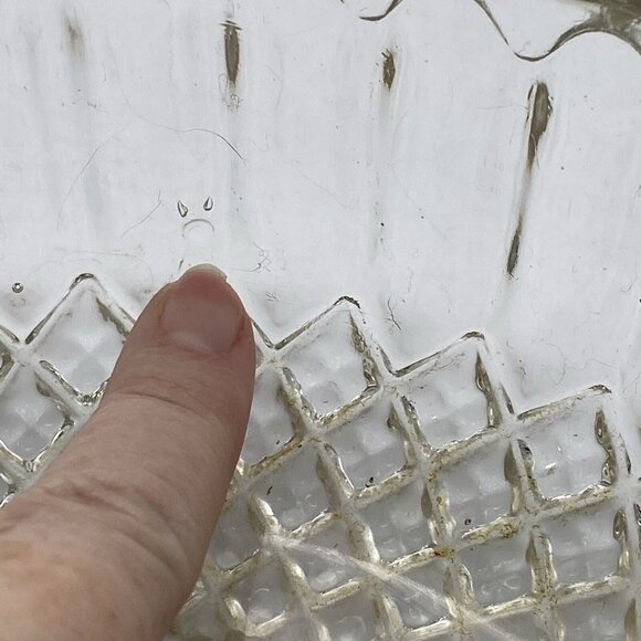 Vtg Cut Crystal Bowl 8 3/4” W Silver Plate Rim England Spike Diamond Design MCM - Picture 6 of 10